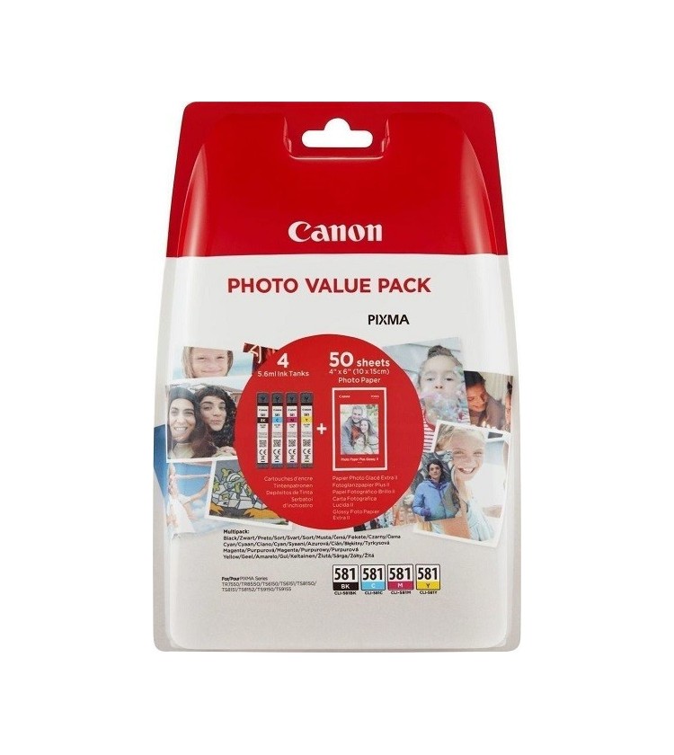 Canon CLI-581 BK,C,M,Y Ink Cartridge,  Photo Paper Value Pack
