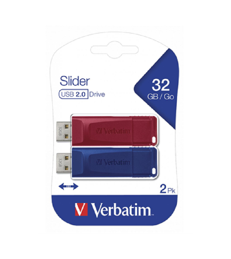 VERBATIM USB DRIVE 2.0 STORE ´N´ GO SLIDER 32GB (2 ΤΕΜ RED - BLUE) 49327